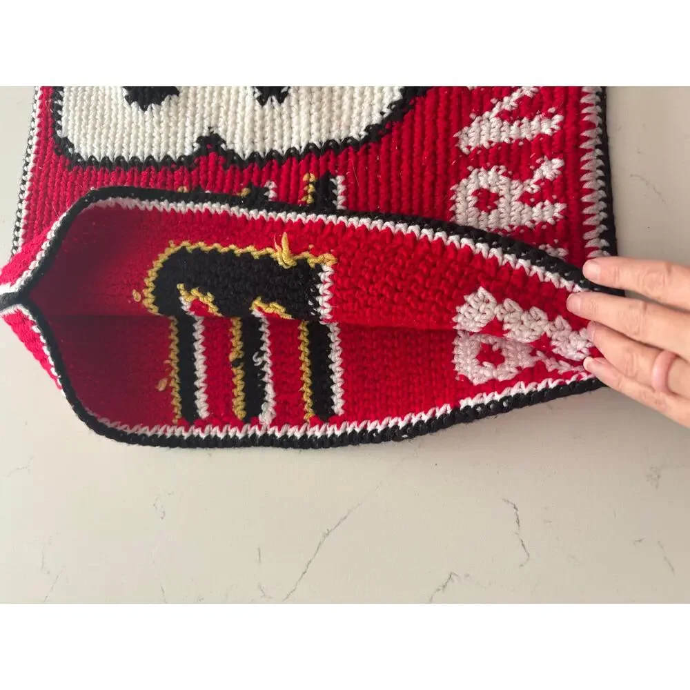 Handmade chunky crochet Dale Earnhardt Jr pillowcase vtg red white black racing